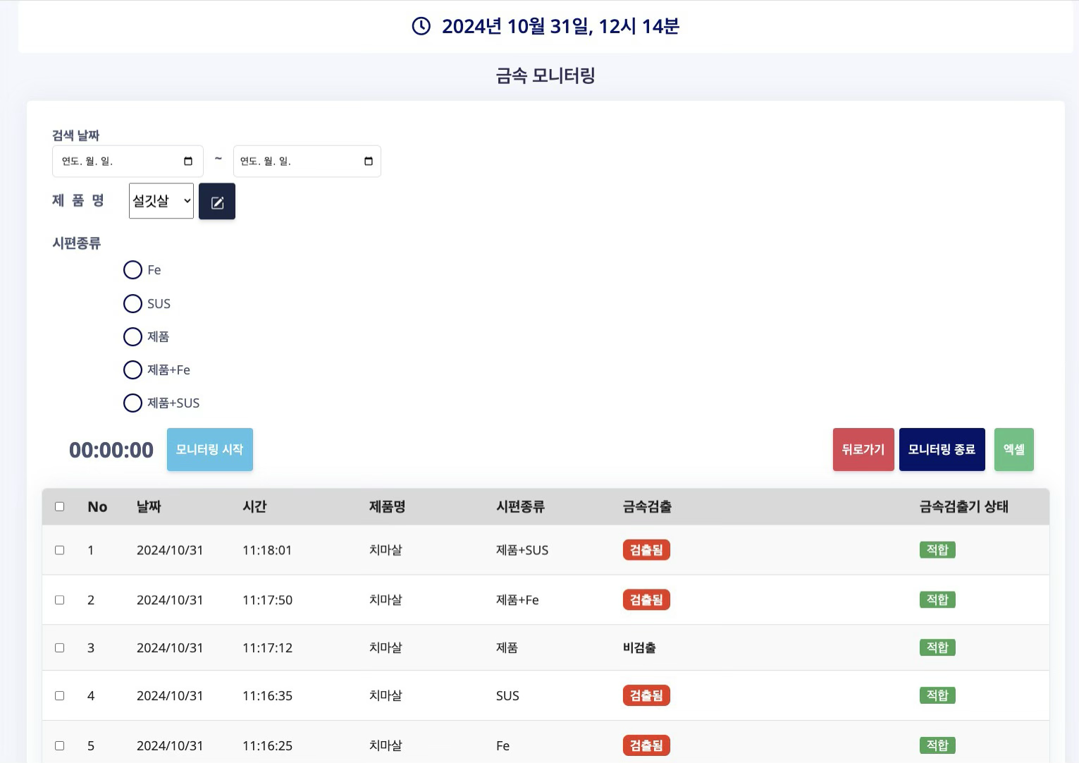 금속검출 모니터링 테스트